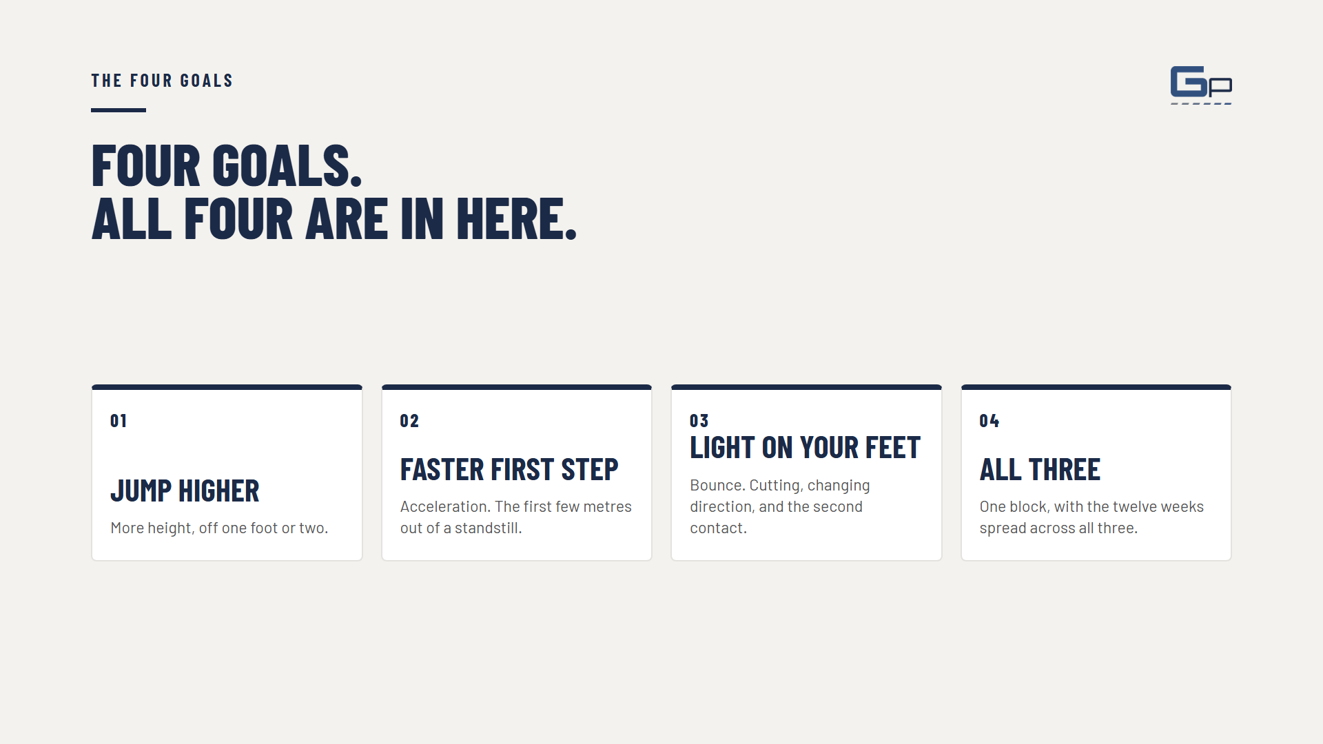 Course slide: four goals, all four are in here